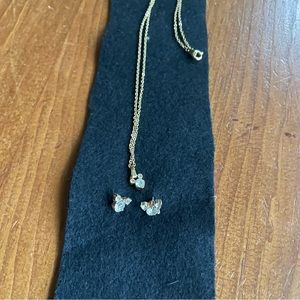 Cute Mickey Earring and Necklace Set - Gold Colored w/ Crystal Stones